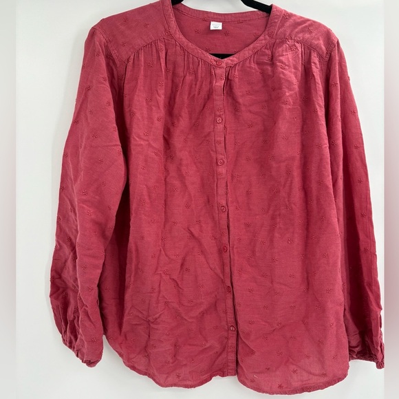 Old navy red oversized embroidered button front blouse long sleeve size large - Picture 1 of 14